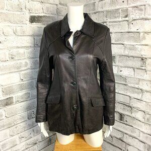 Vintage 90s Y2K Dersan Soft Black Leather Blazer Jacket Coat Women's Medium
